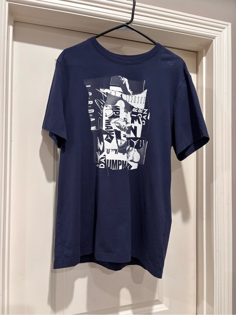 Jordan Navy Short Sleeve Graphic Tee with White Print